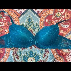 34a blue/ dark teal lace bra